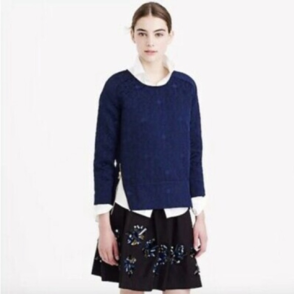 J CREW Top Sz 4 Matelasse Zip Top Vivid Ink Blue Geometric Textured